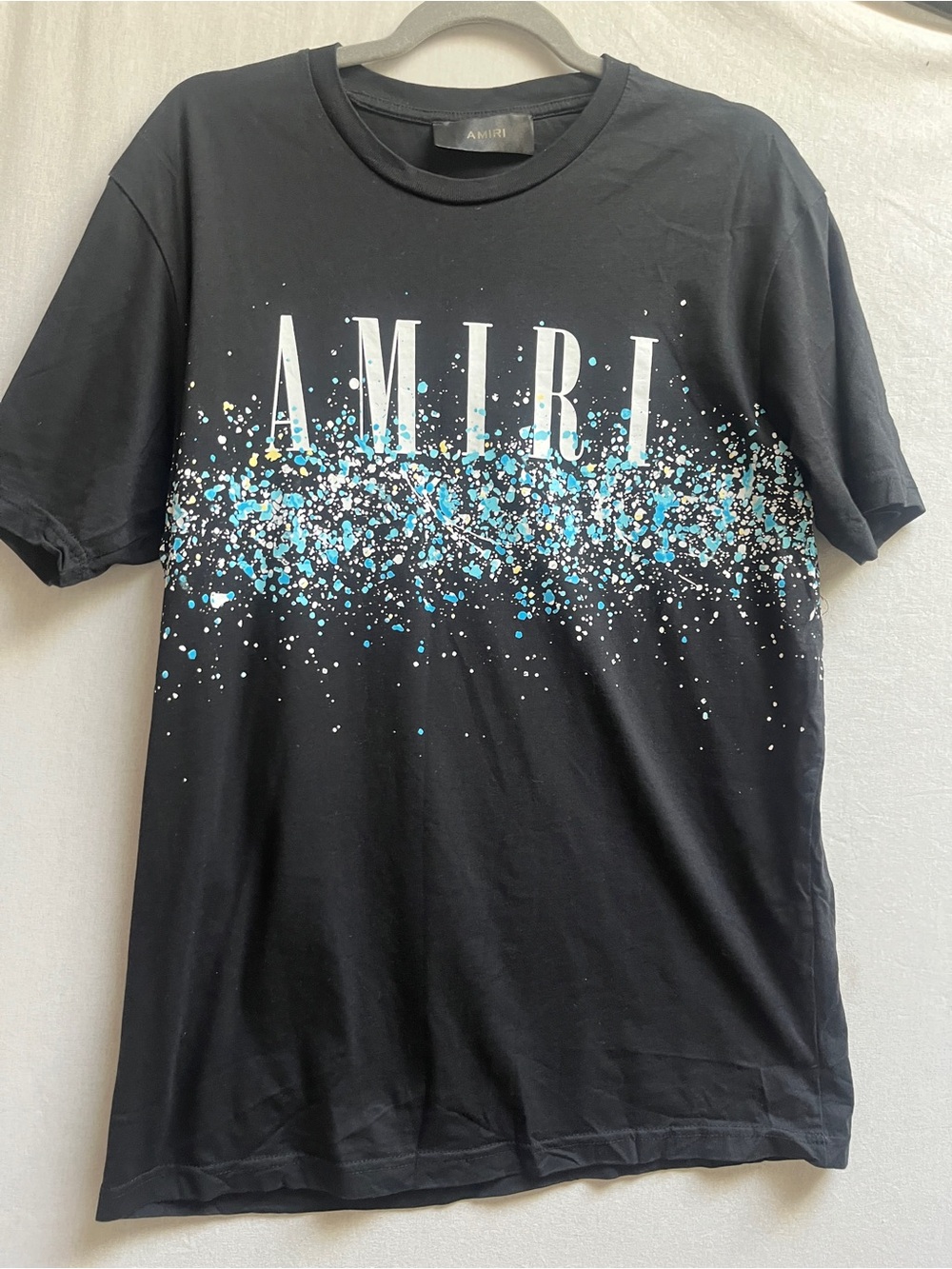 Amiri Black Blue Paint Splatter Logo Graphic T-Shirt Mens Fitted XL